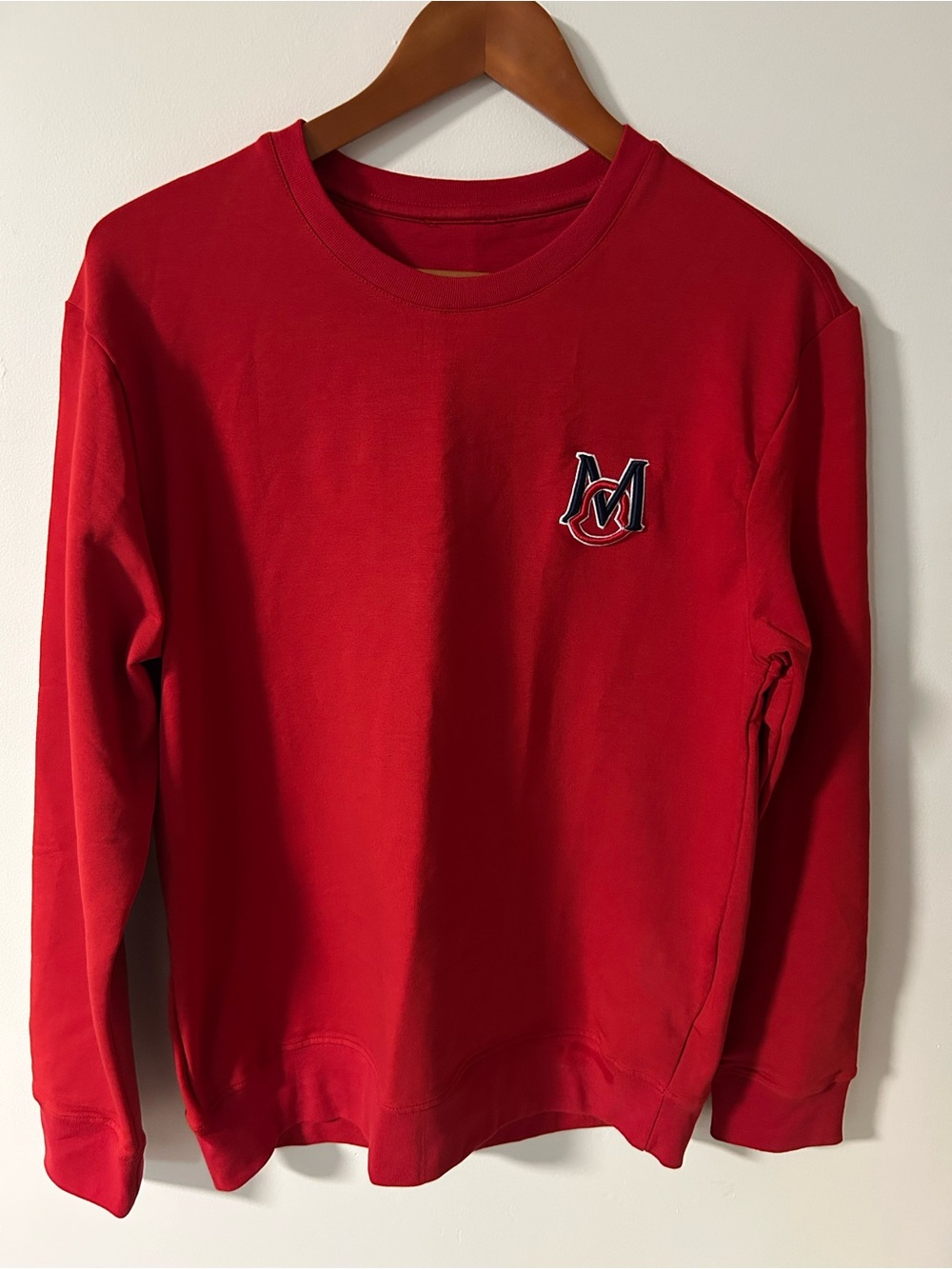 Moncler Red Crewneck Sweatshirt with Embroidered Logo